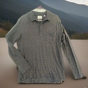 Billy Reid Polo Shirt Mens XL Blue Striped Pima Cotton & Cashmere Long Sleeve